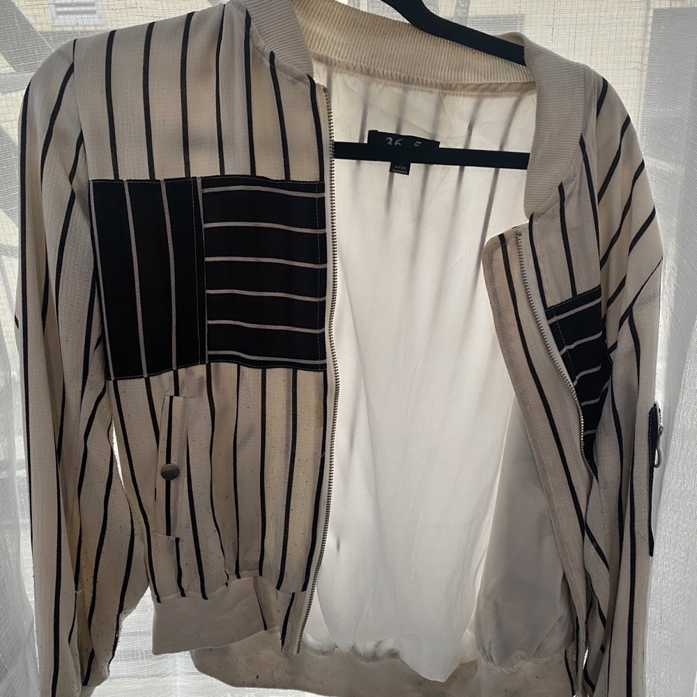 Black and white striped bomber